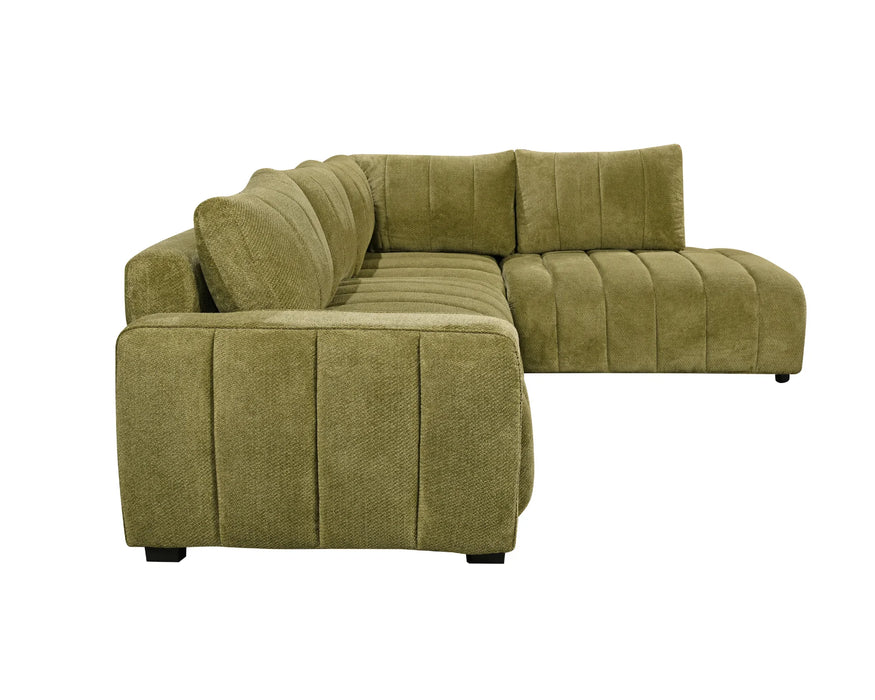 Divan lit sectionnel DARIO en tissu vert olive, vue de côté