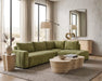 Divan lit sectionnel DARIO en tissu vert olive, vue dans un salon contemporain