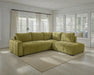Divan lit sectionnel DARIO en tissu vert olive, dans un salon contemporain