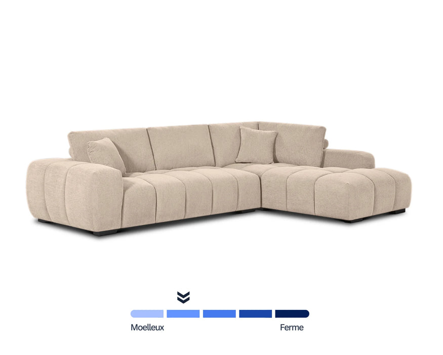 Divan sectionnel Olivia beige sable, vue d'angle complète