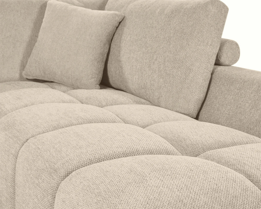 Zoom sur la chaise longue du divan olivia beige sable