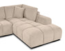 Gros plan sur la chaise droite polyester texturé beige sable du divan Olivia