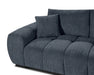 Gros plan sur le tissu polyester texturé bleu nuit du divan Olivia