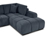 Gros plan sur la chaise droite polyester texturé bleu nuit du divan Olivia