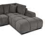 Gros plan sur la chaise droite polyester texturé gris foncé du divan Olivia
