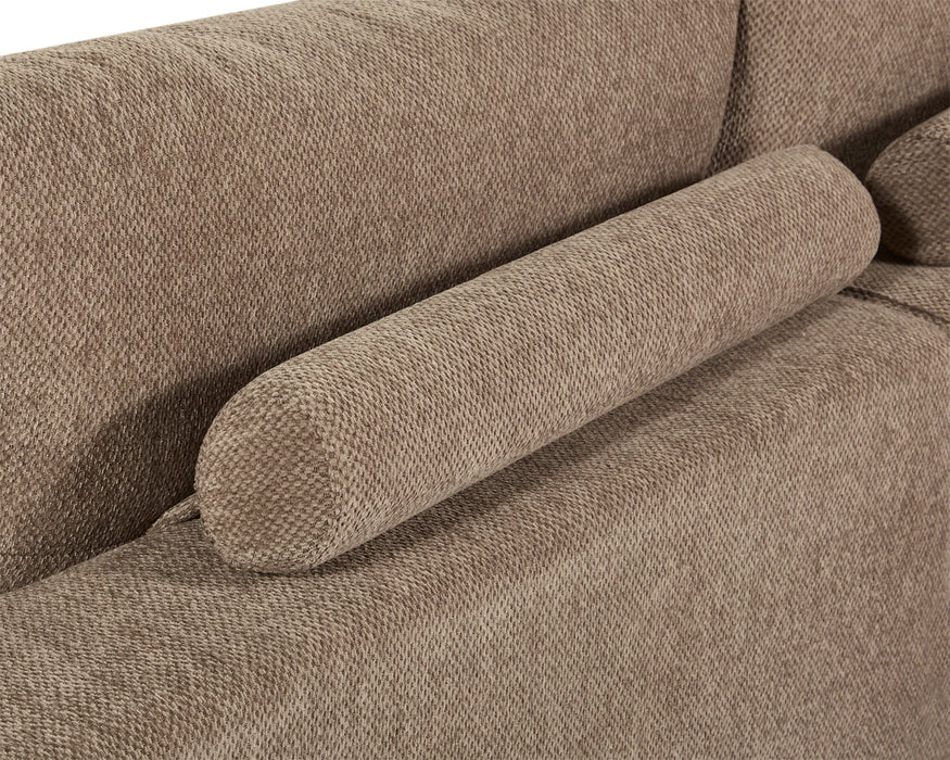 Détail de l'arrière du divan sectionnel Olivia taupe