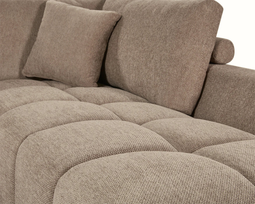 Zoom sur la chaise longue du divan olivia taupe