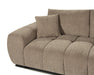 Gros plan sur le tissu polyester texturé taupe du divan Olivia
