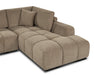 Gros plan sur la chaise droite polyester texturé taupe du divan Olivia