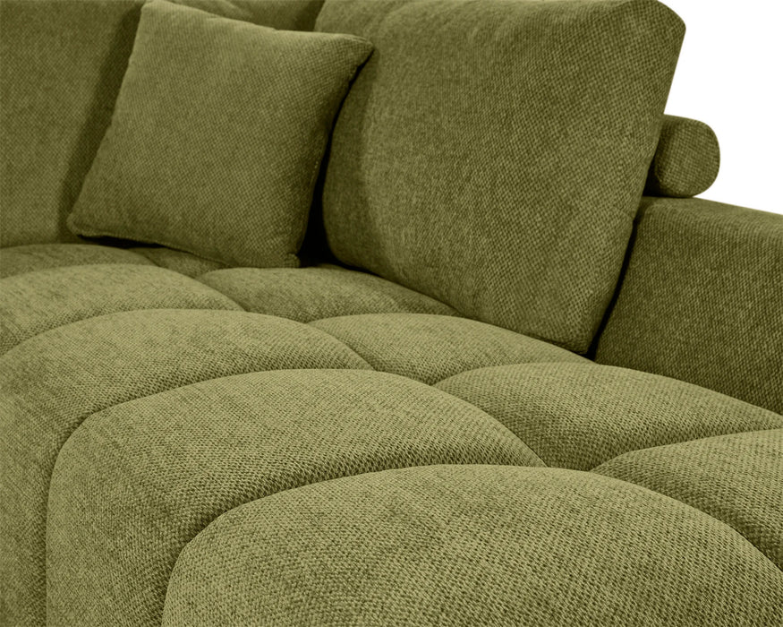 Zoom sur la chaise longue du divan olivia vert forêt