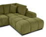 Gros plan sur la chaise droite polyester texturé vert forêt du divan Olivia