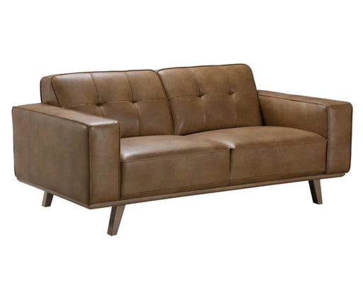Causeuse DURANT mid-century en polyuréthane premium cognac, vue d'angle