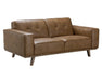 Causeuse DURANT mid-century en polyuréthane premium cognac, vue d'angle