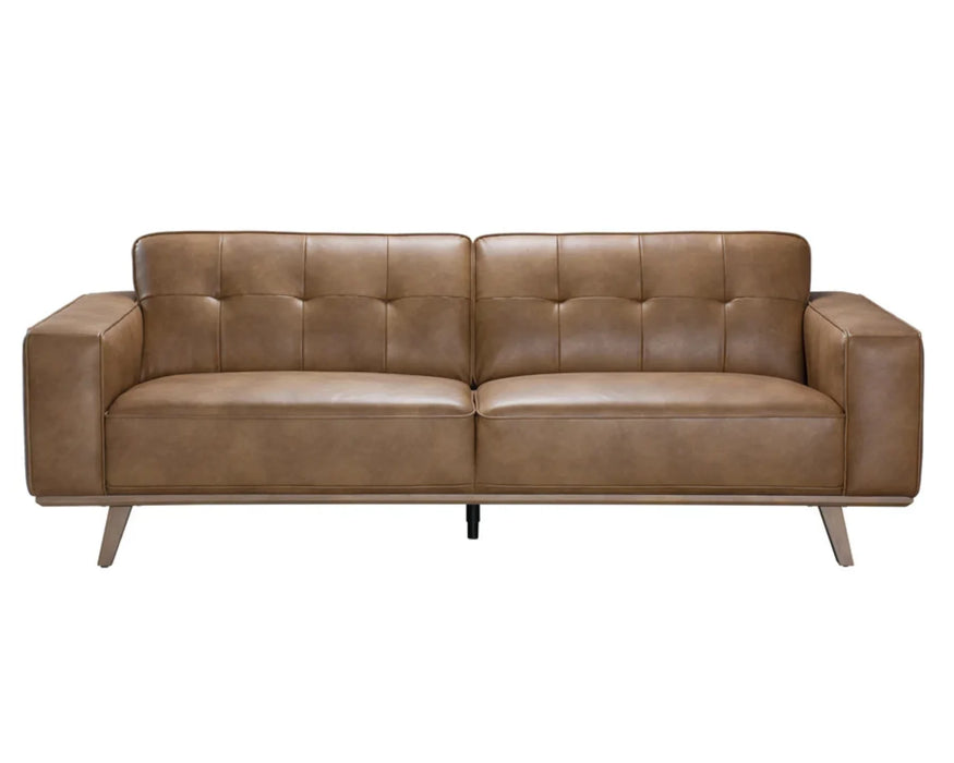Divan DURANT mid-century en polyuréthane premium cognac, vue de face