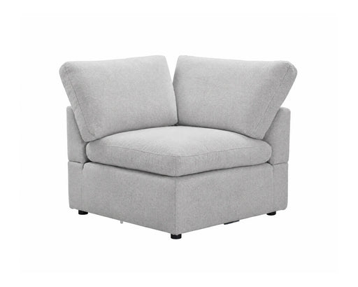 Module d'angle ENZO en tissu greige clair, vue en angle
