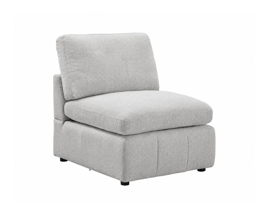 Module siège sans accoudoirs ENZO en tissu greige clair, vue en angle