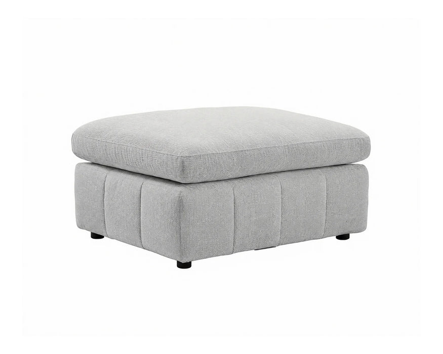 Ottoman ENZO en tissu greige clair, vue en angle