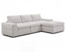 Sectionnel modulaire ENZO 3 places en tissu greige clair avec ottoman, vue en angle