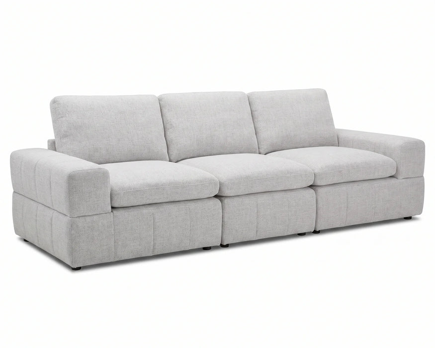 Sofa modulaire ENZO 3 places en tissu greige clair, vue en angle