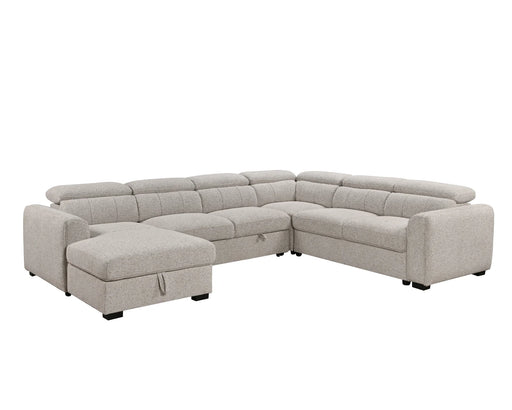 Sofa-lit sectionnel FELIX en tissu gris pâle, vue en angle