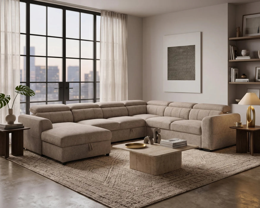 Sofa-lit sectionnel FELIX taupe, dans un salon contemporain