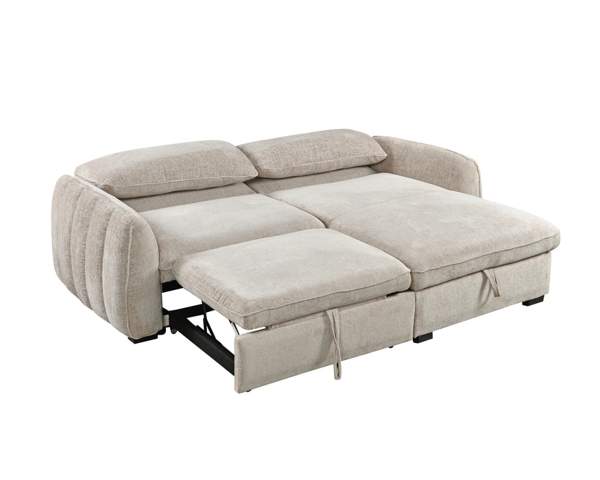 Sofa-lit sectionnel LÉANDRE beige crème - lit escamotable ouvert
