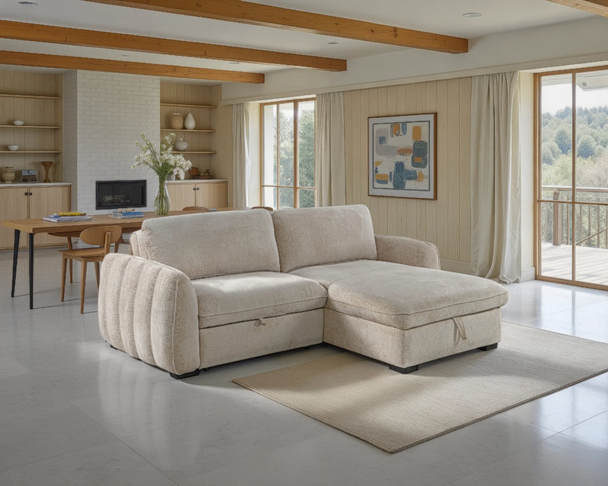 Sofa-lit sectionnel LÉANDRE beige crème - vue salon