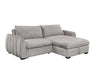 Sofa-lit sectionnel LÉANDRE en tissu polyester gris, vue en angle