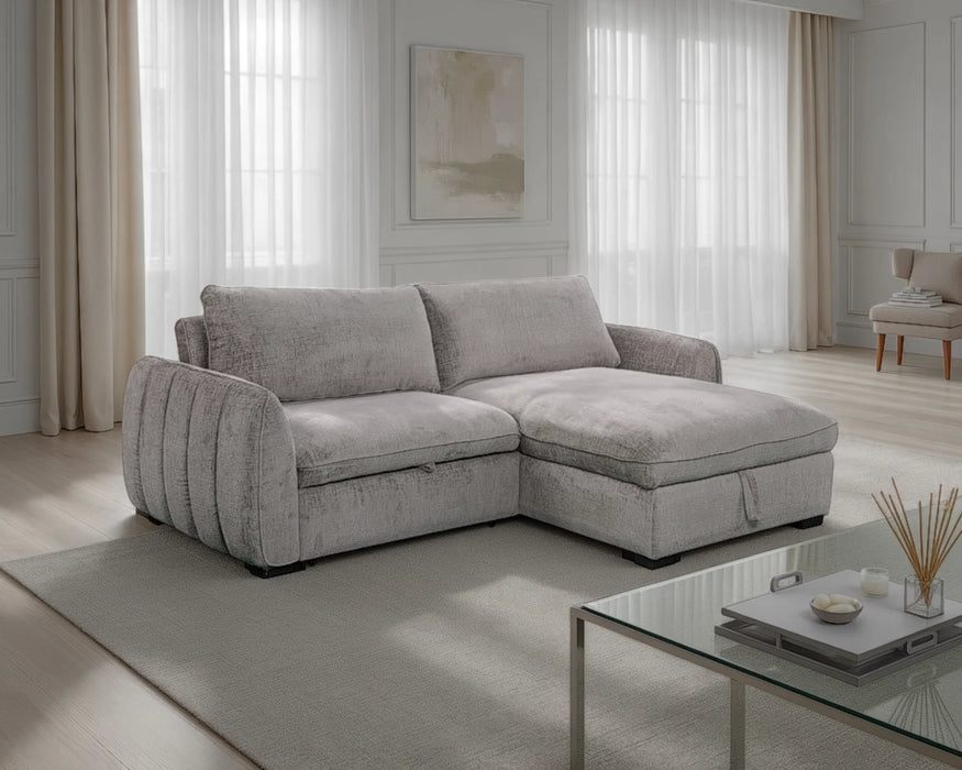 Sofa-lit sectionnel LÉANDRE gris dans un salon contemporain