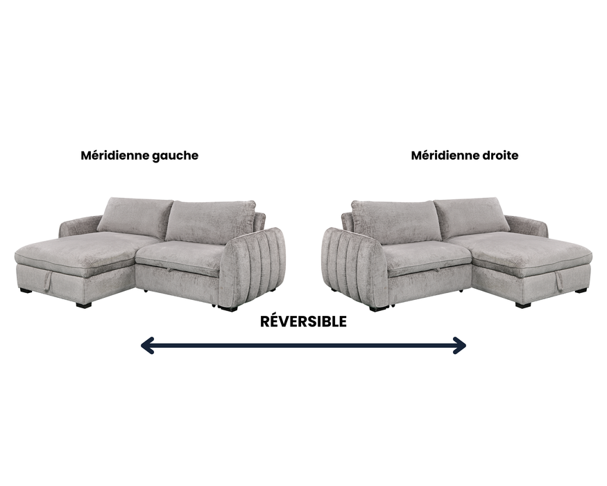 Sectionnel LÉANDRE gris en configuration réversible gauche et droite
