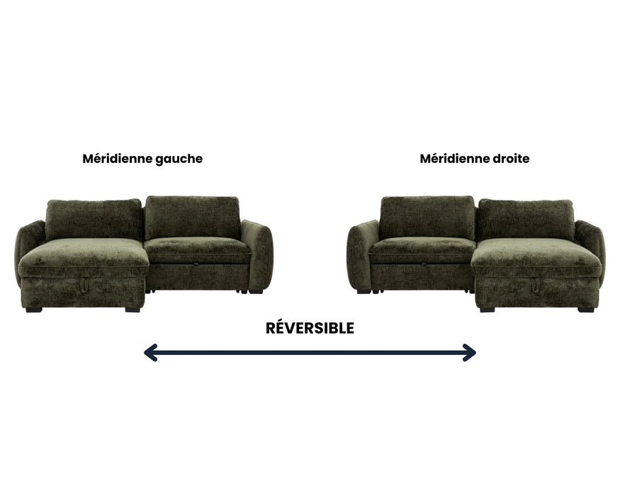 Sectionnel LÉANDRE vert forêt en configuration réversible gauche et droite