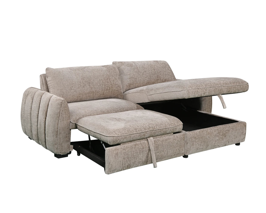 Sofa-lit sectionnel LÉANDRE taupe - lit escamotable ouvert