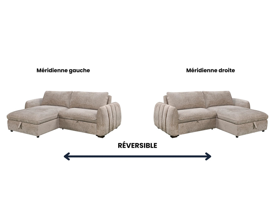 Sofa-lit sectionnel LÉANDRE taupe - configuration réversible gauche et droite