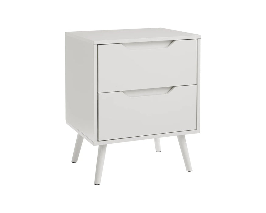 Table de chevet LEIF 2 tiroirs blanc, vue d'angle
