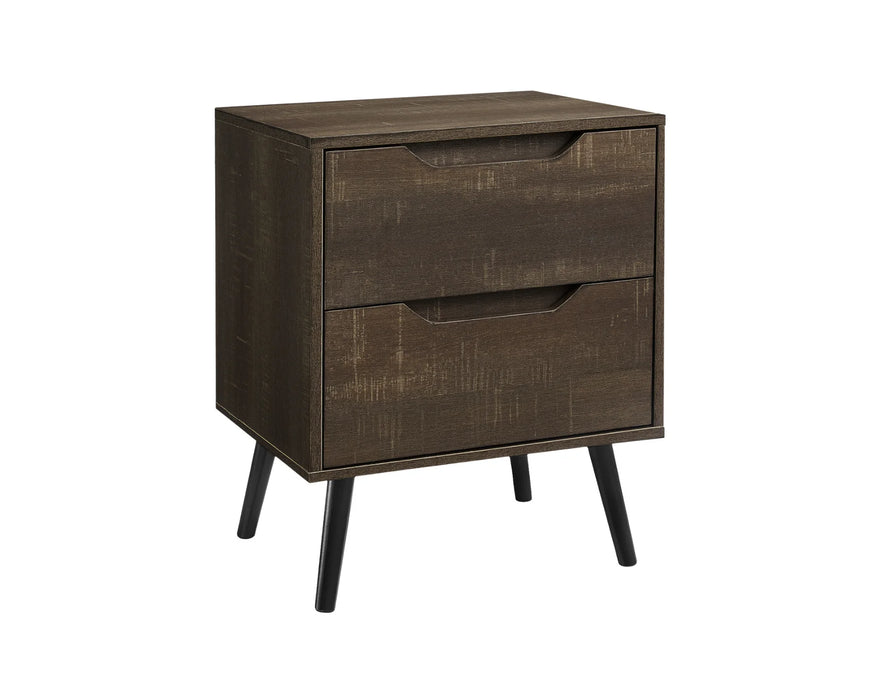 Table de chevet LEIF 2 tiroirs brun, vue d'angle
