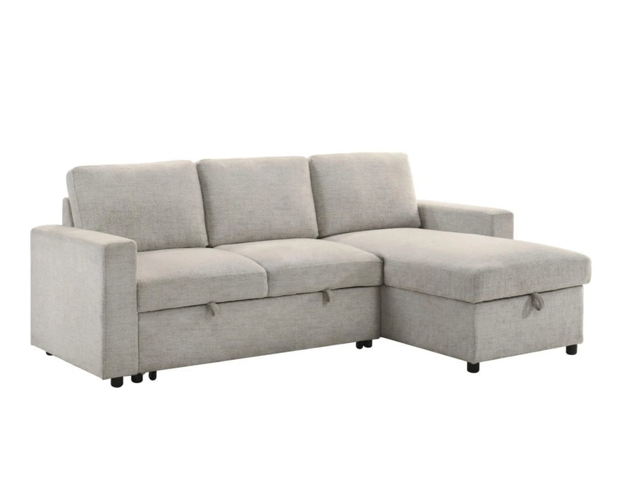 Sofa-lit sectionnel LEO en tissu beige, vue en angle