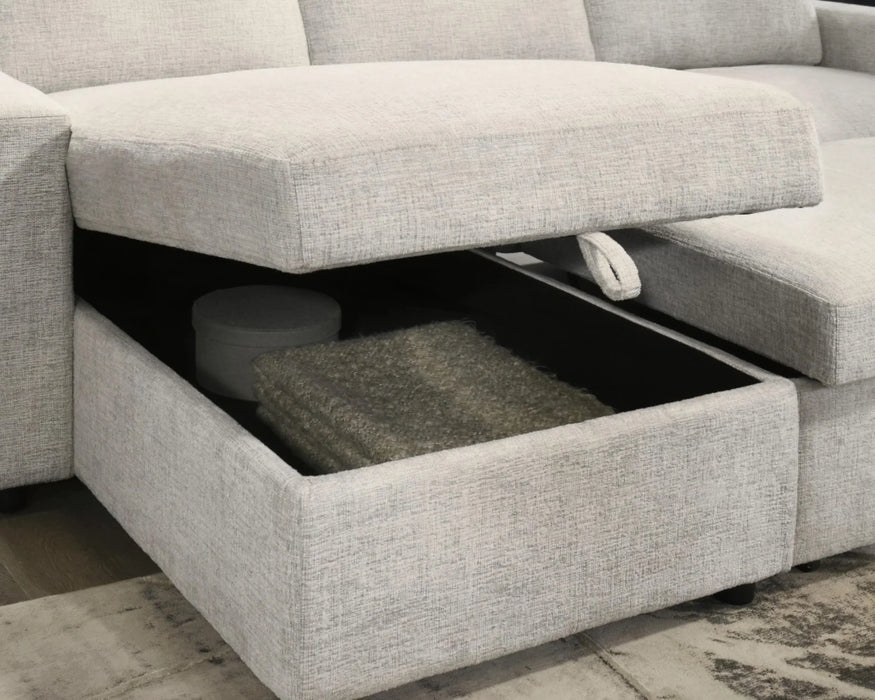 Sofa-lit sectionnel LEO beige avec lit escamotable ouvert