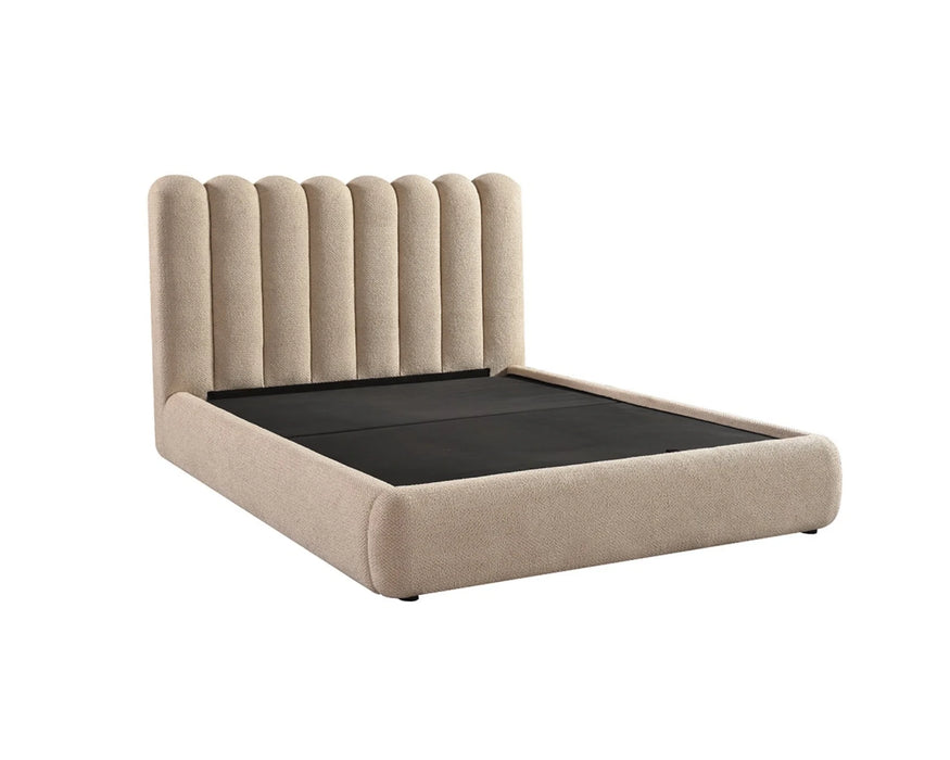 Base de lit LORENZO beige sable avec rangement vue en angle — Nuasis
