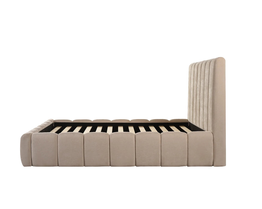 Base de lit MONTERO beige sable vue latérale — Nuasis