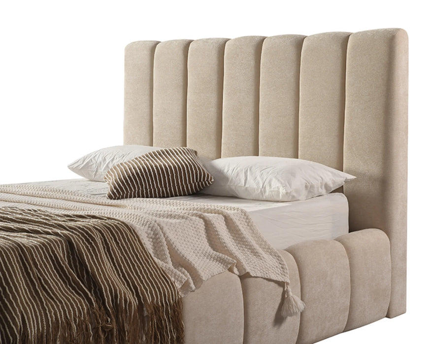 Zoom capitonnage vertical base de lit MONTERO beige — Nuasis