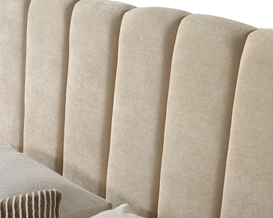Tête de lit rembourrée MONTERO capitonnage vertical beige — Nuasis