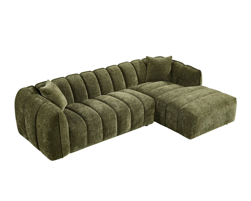 Sofa sectionnel NICO vert forêt, vue en angle haut