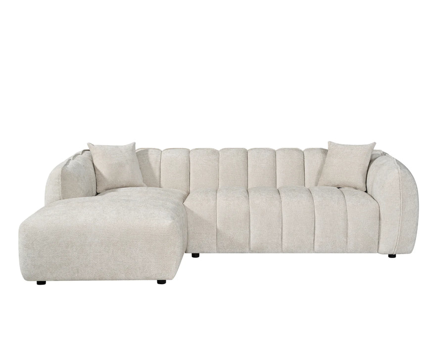 Sofa sectionnel NICO en tissu beige crème, vue de face, côté gauche