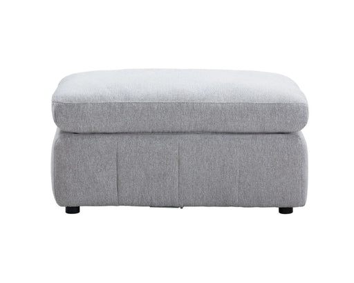 Pouf ottoman ENZO gris clair vue de face, coussin rembourré épais et base structurée