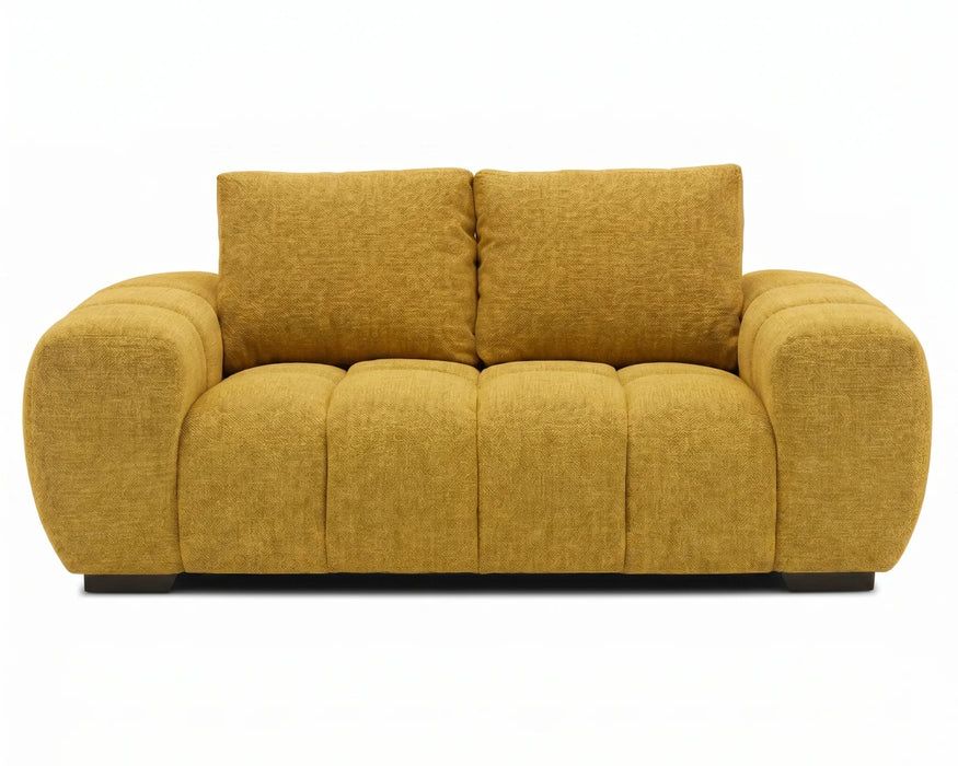 Causeuse OLIVIA 2 places jaune en tissu polyester, vue de face