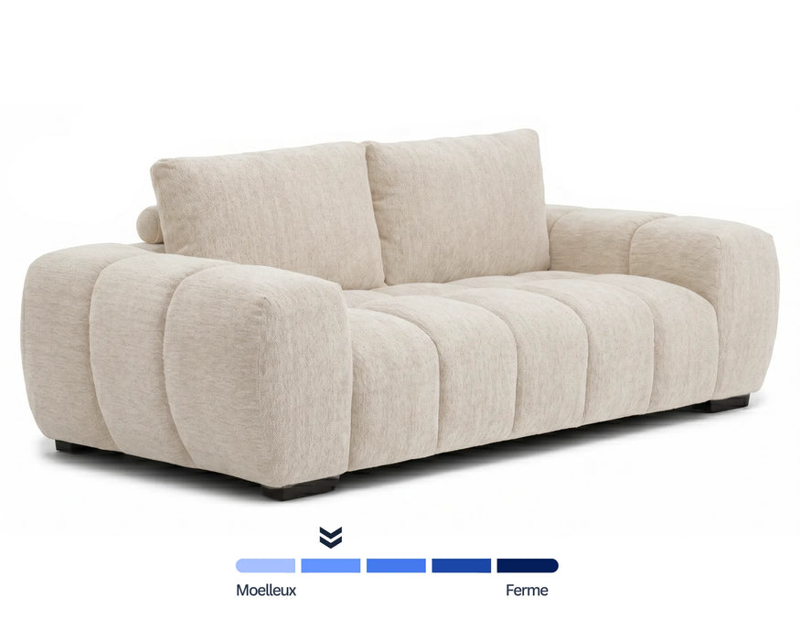 Divan OLIVIA beige crème, vue d'angle sur canapé complet
