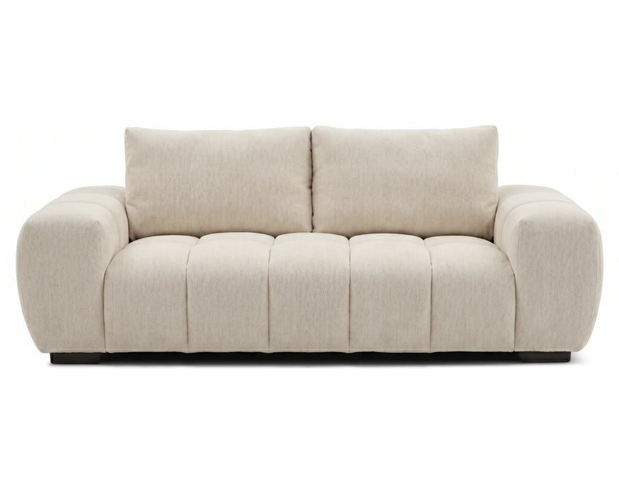 Divan OLIVIA 3 places beige crème en tissu polyester, vue de face