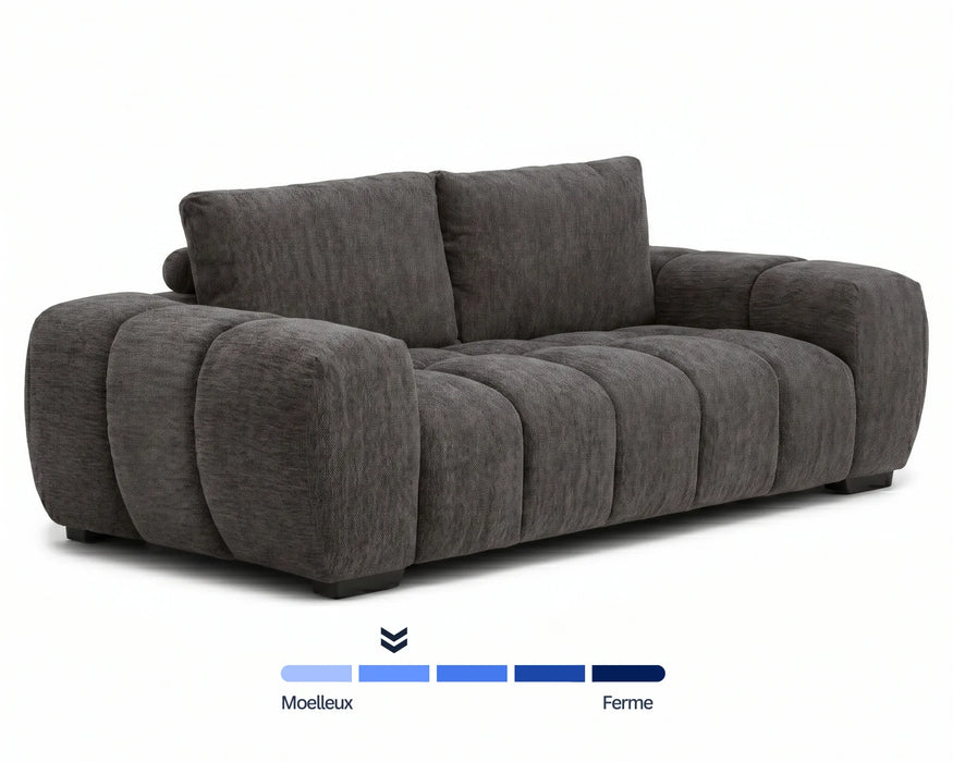 Divan OLIVIA gris foncé, vue d'angle sur canapé complet