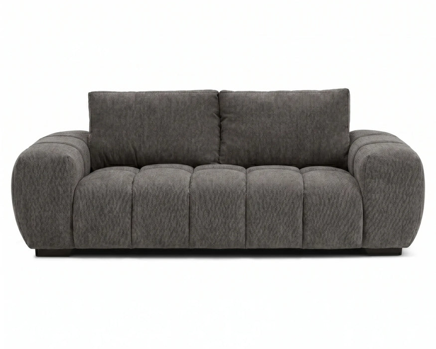 Divan OLIVIA 3 places gris foncé en tissu polyester, vue de face