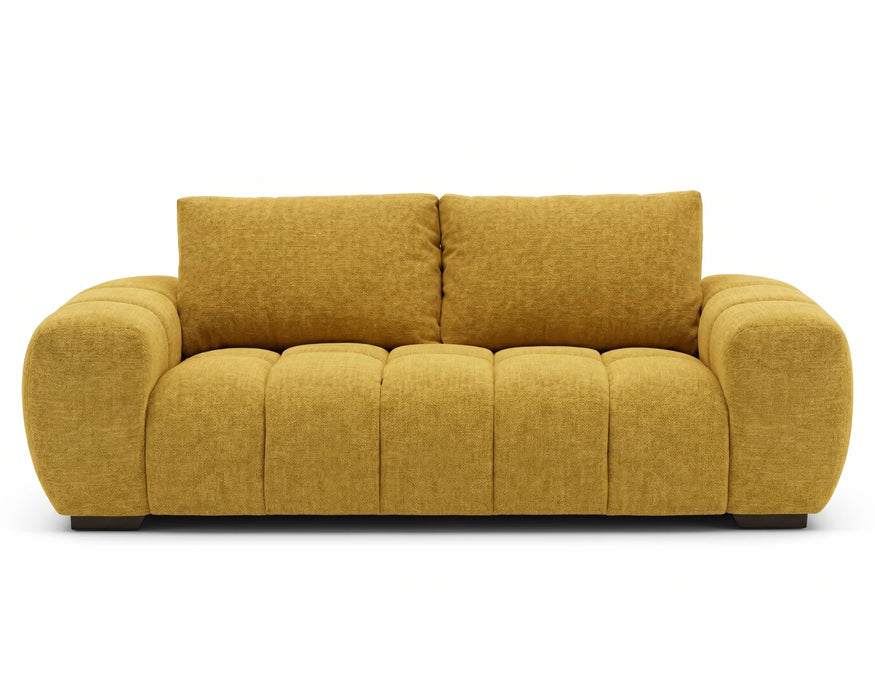 Divan OLIVIA 3 places jaune en tissu polyester, vue de face